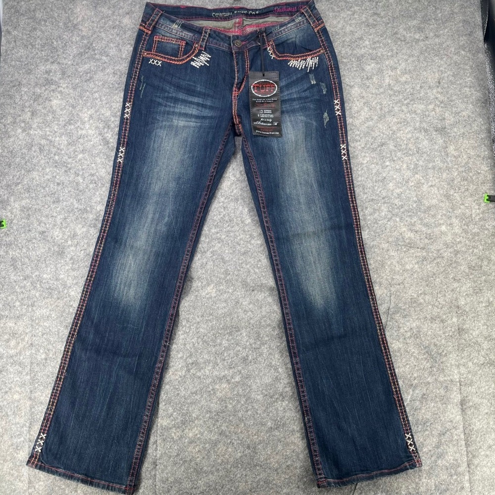 Cowgirl Tuff Southwest Vibe Jeans Women 34x35 Blue Bootcut Aztec Embroidered NEW